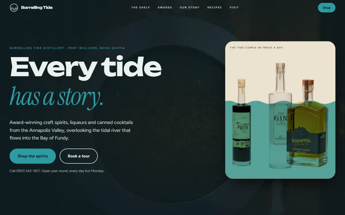 Concept redesign homepage for Barrelling Tide Distillery