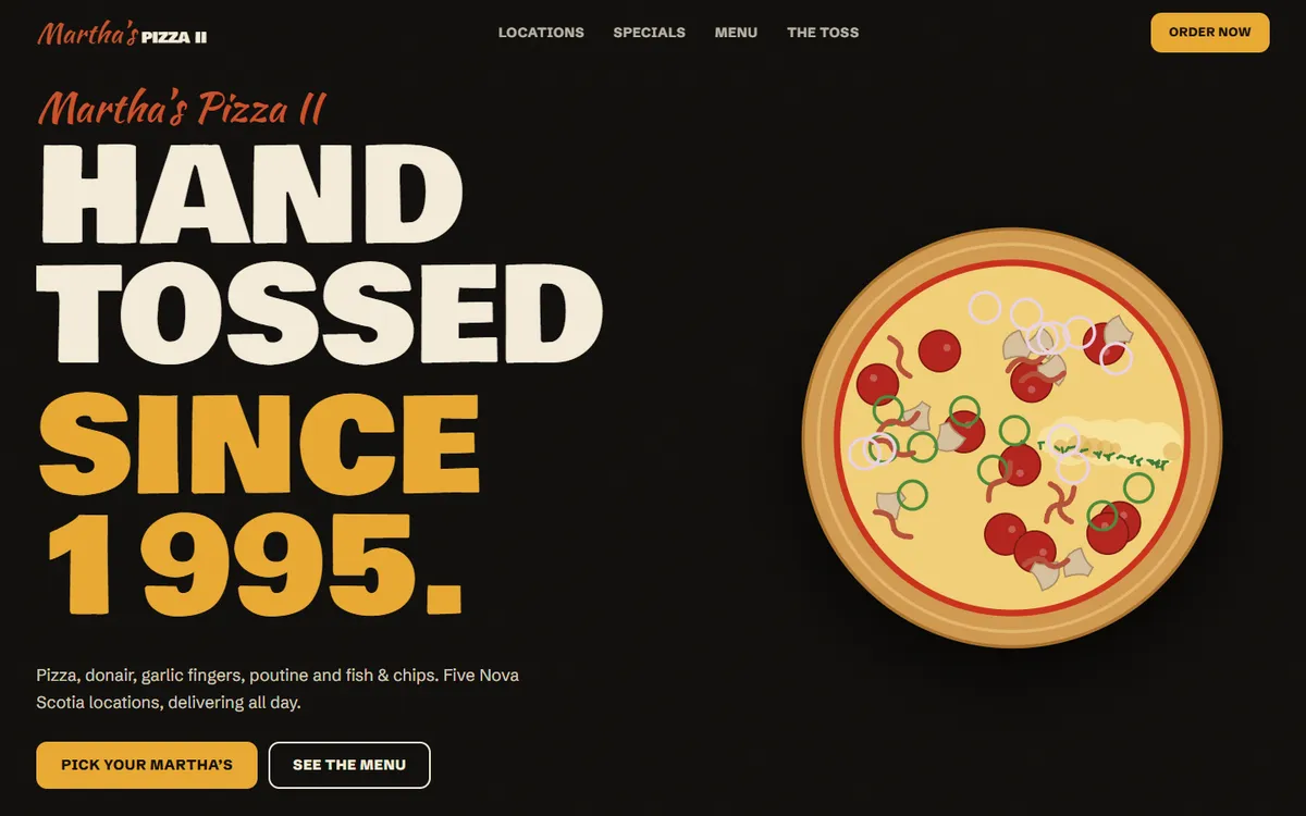 Concept redesign homepage for Martha's Pizza II Halifax