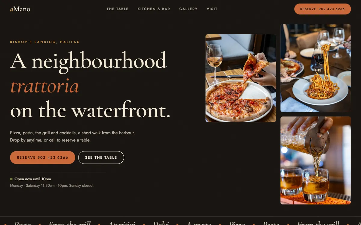 Concept redesign homepage for Ristorante a Mano