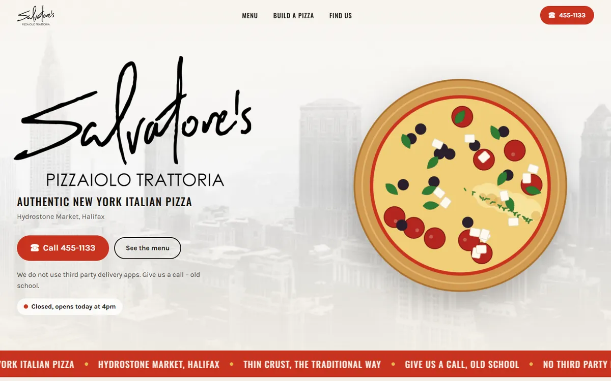 Concept redesign homepage for Salvatore's Pizzaiolo Trattoria