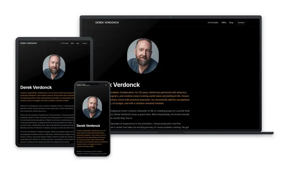Derek Verdonck website design, built by Huddy Digital