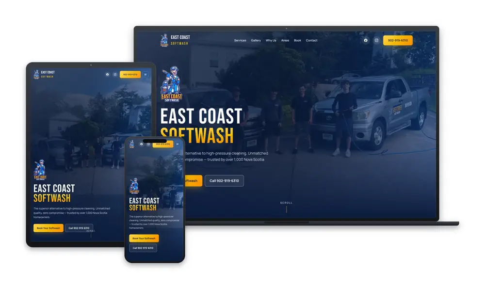 East Coast Softwash website design, built by Huddy Digital