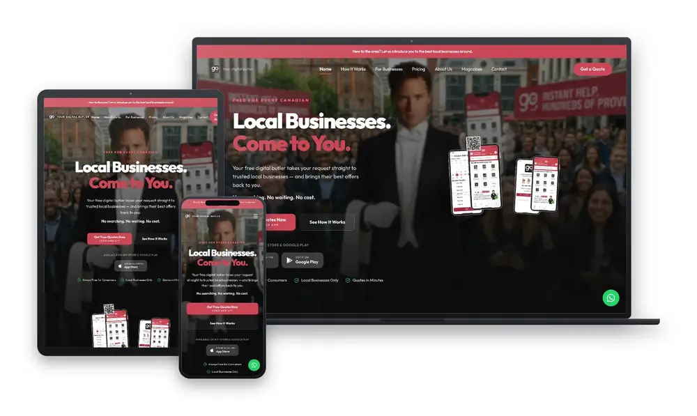 GoLocalQuote website design, built by Huddy Digital