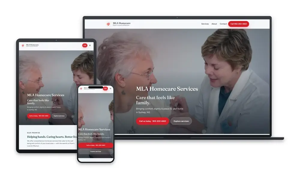 MLA Homecare website design, built by Huddy Digital