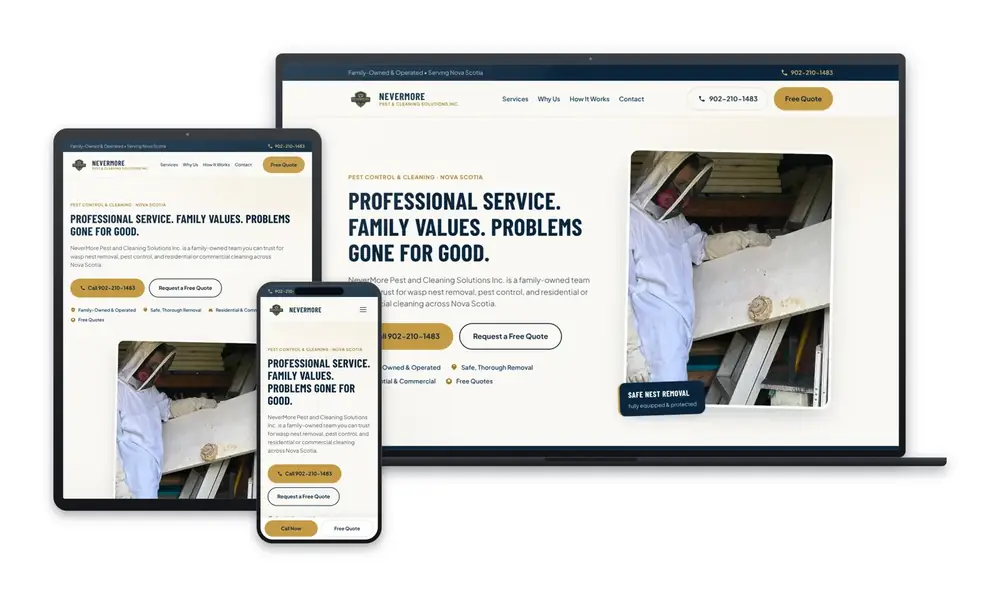 Nevermore website design, built by Huddy Digital