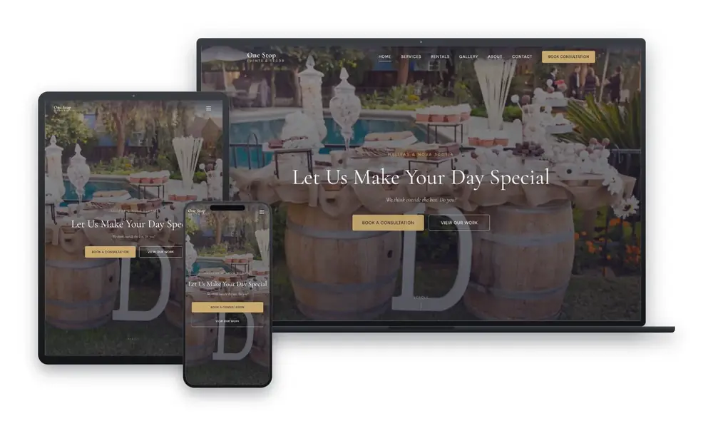 One Stop Events & Decor website design, built by Huddy Digital