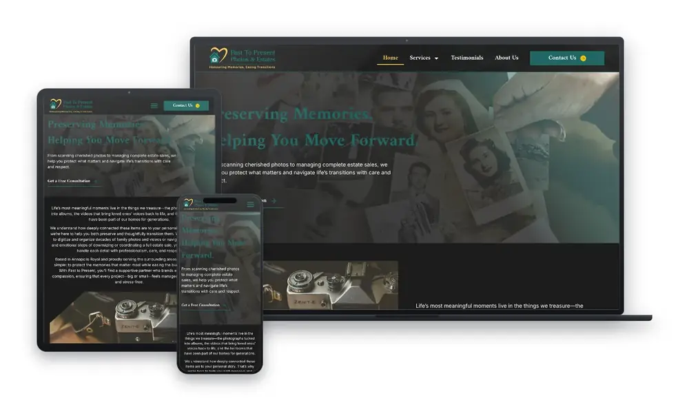 Past to Present website design, built by Huddy Digital