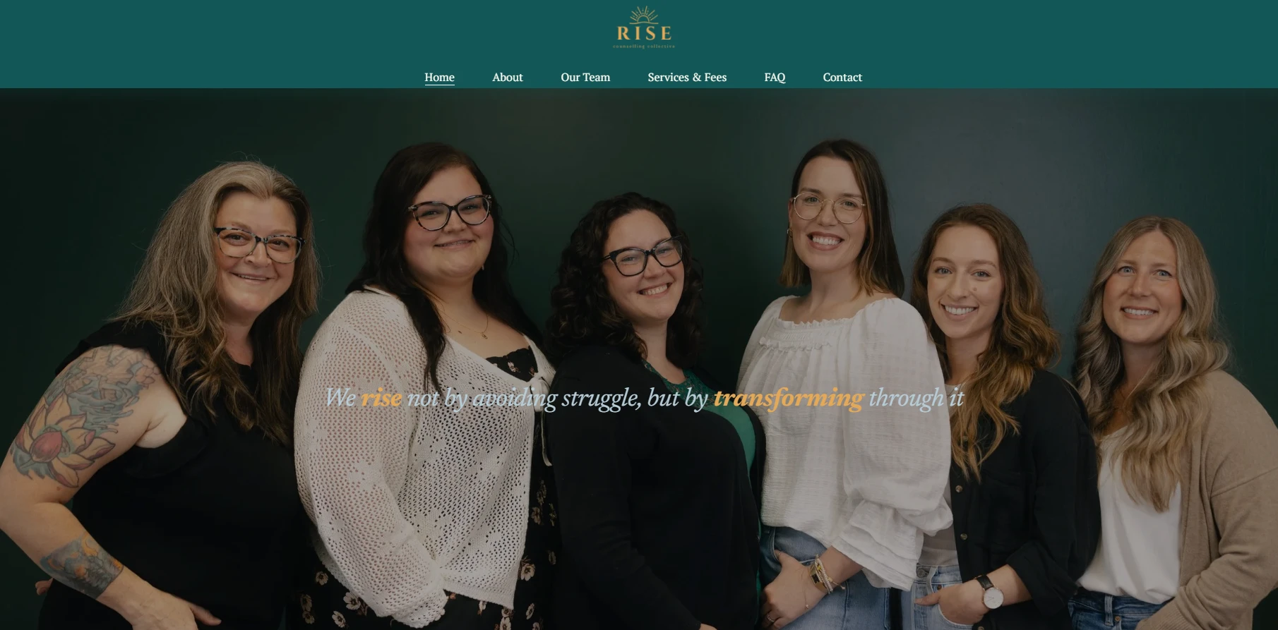 Rise Counselling Collective old Squarespace homepage before the rebuild