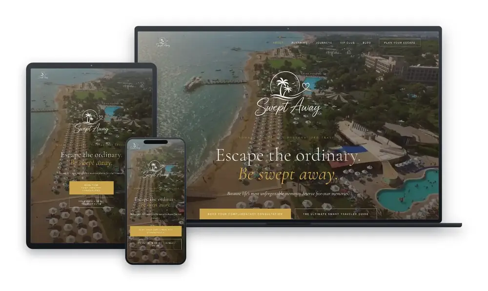 Swept Away Escapes website design, built by Huddy Digital