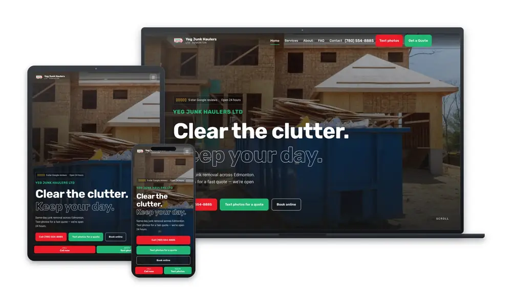YEG Junk Haulers website design, built by Huddy Digital