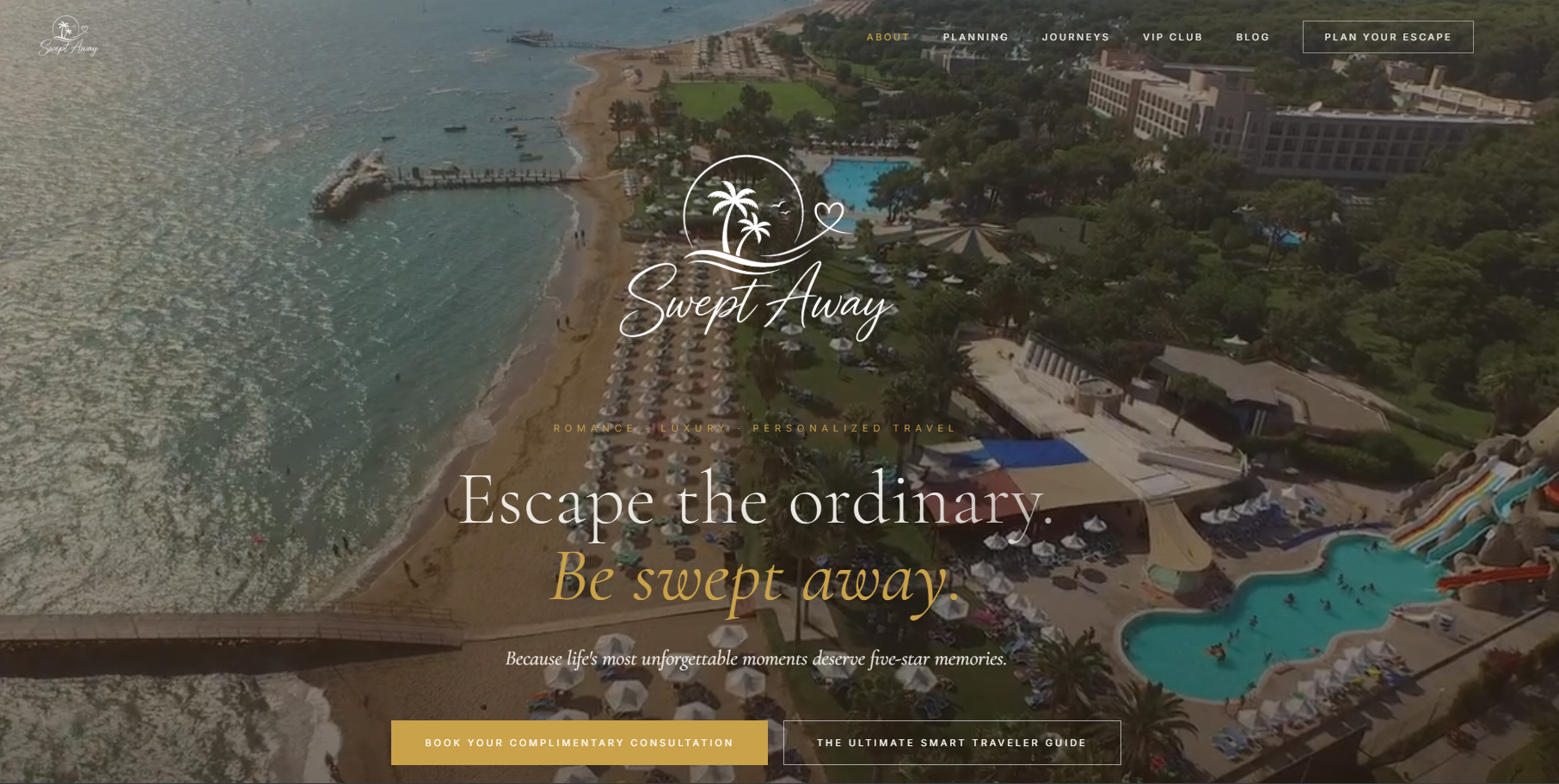 Swept Away Escapes website screenshot